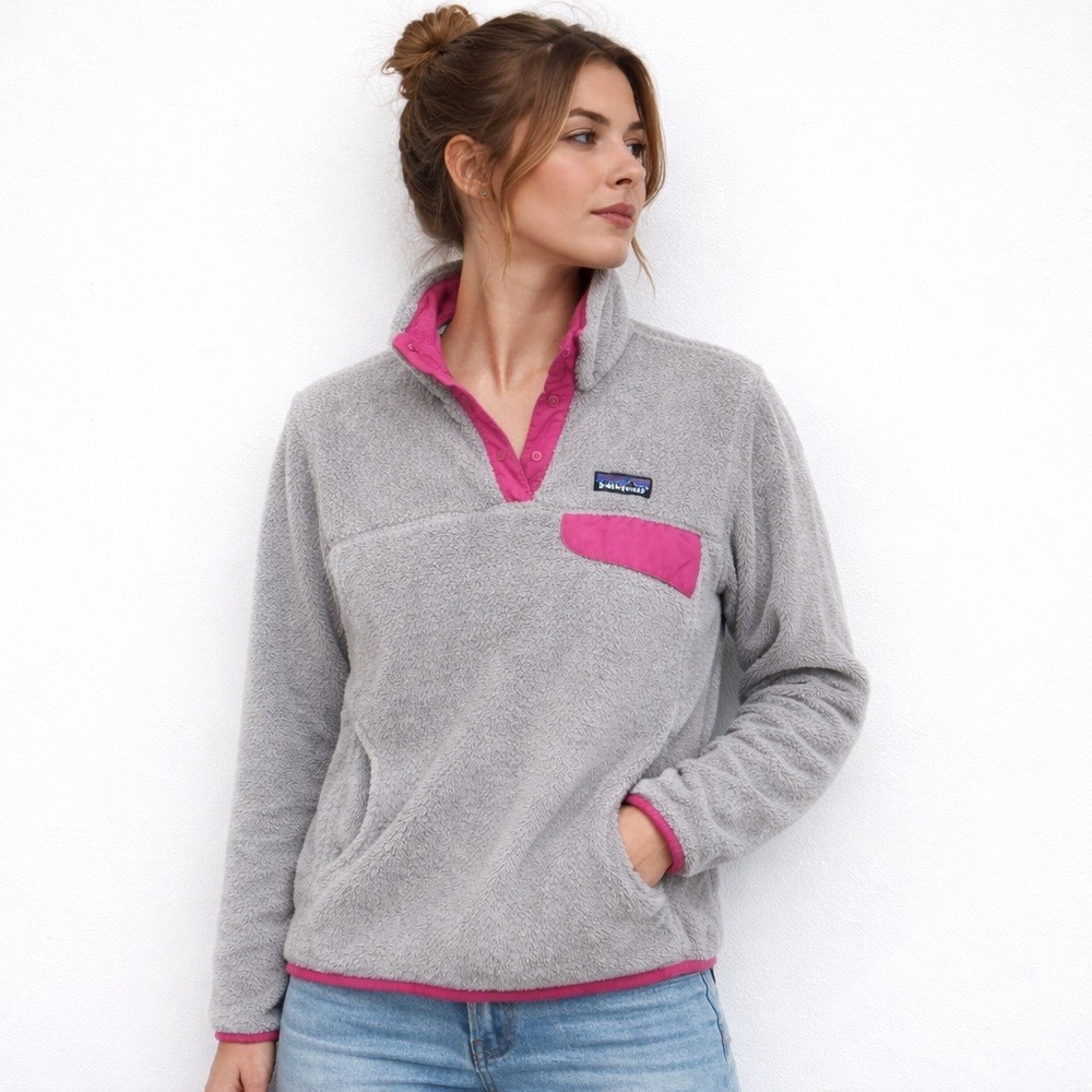 Patagonia Re-Tool Snap-T‎ Fleece Gray Pink Pullover Outdoor Hiking Gorpcore M